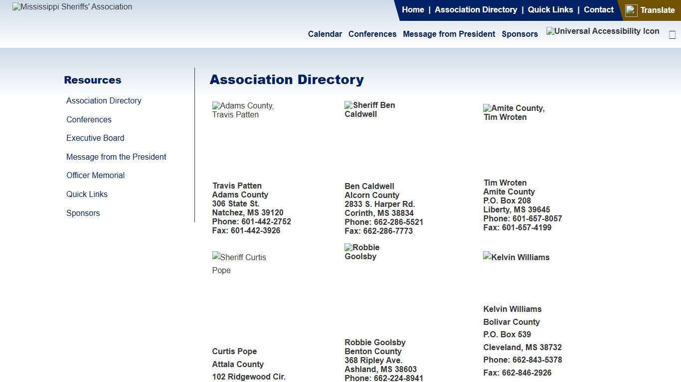 Association Directory Mississippi Sheriffs' Association Jackson, Mississippi