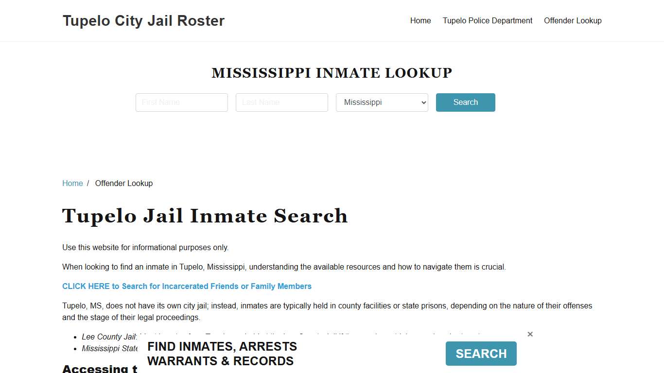 Tupelo, MS Detainee Lookup